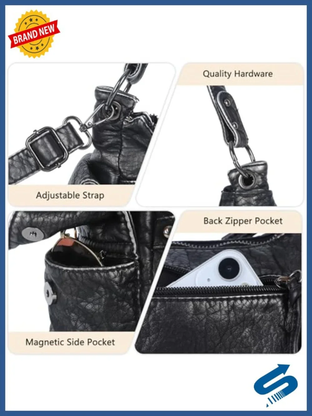Hobo Bag for Women Soft Vegan Leather Shoulder Handbag Multi-Pocket Tote